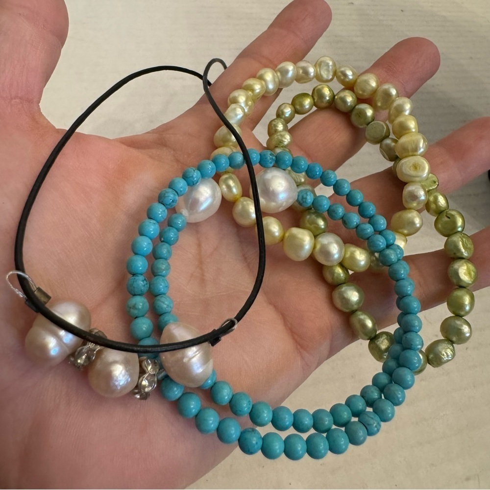 4 Pieces of Jewelry Lot Turquoise and Fresh Water Pearls Necklace and Bracelets